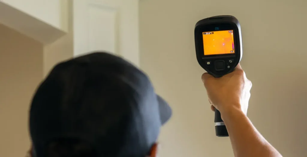 thermal imaging camera detecting hidden moisture in a wall in Oklahoma City